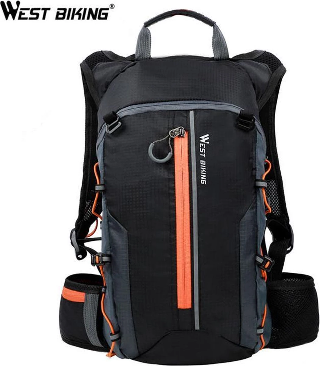 Ultralichte Outdoor Drinkrugzak - Zwart/oranje - 10 Liter - Waterafstotend - Reflecterend 1 Ultralichte Outdoor Drinkrugzak - Zwart/oranje - 10 Liter - Waterafstotend - Reflecterend