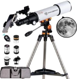 SPACEBRAIN® - 80/500 - Telescoop Voor Volwassenen - 80 Mm Opening En 500 Mm Brandpuntsafstand -professionele Astronomie-refractortelescoop Voor Kinderen En Beginners - Met AZ-montage - 3 Oculairs En Smartphone-adapter.