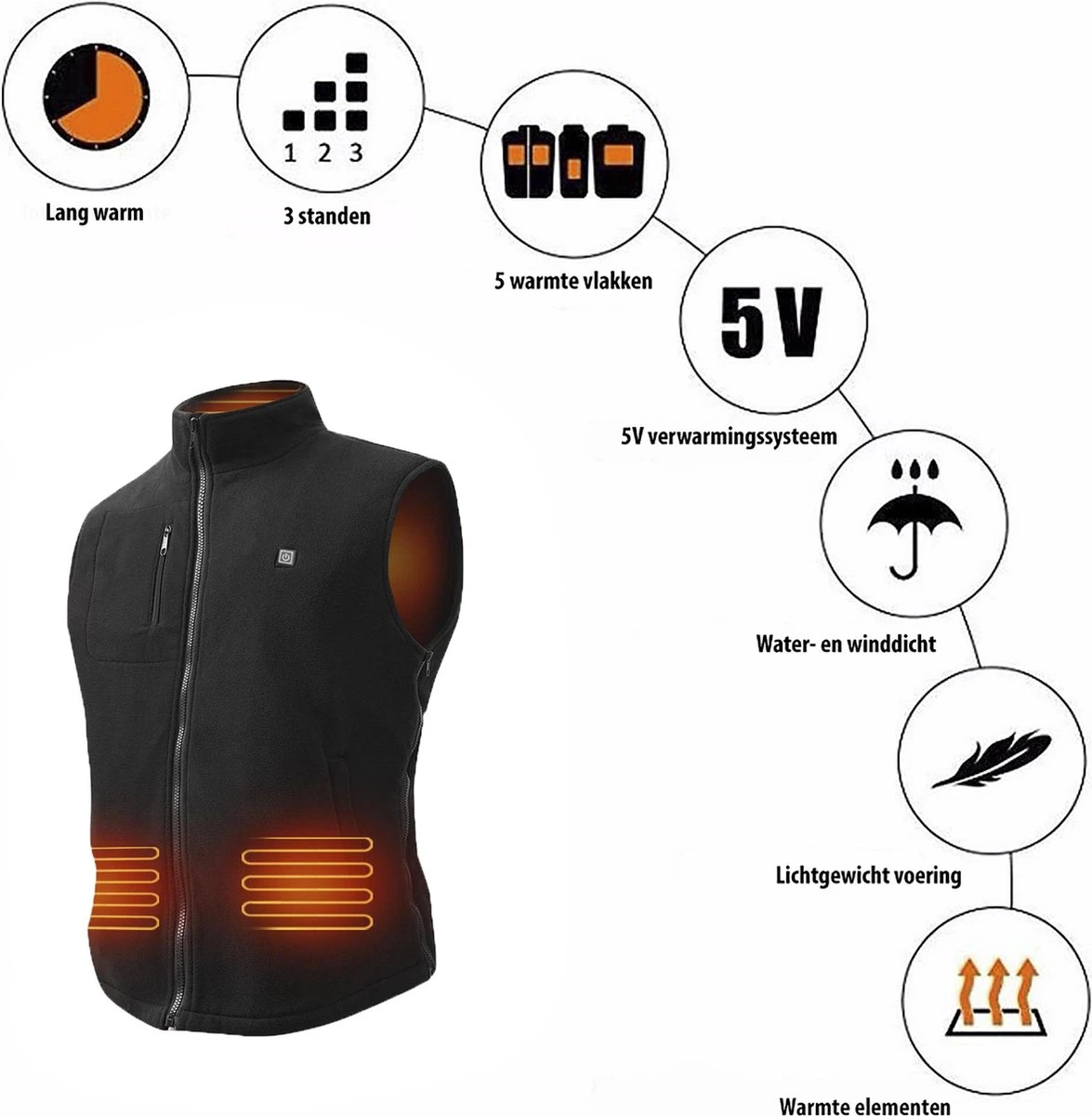 KIMO DIRECT Verwarmde Bodywarmer Met 10.000 MAh Powerbank - Fleece Vest - Verstelbare Maten - Unisex 5 KIMO DIRECT Verwarmde Bodywarmer Met 10.000 MAh Powerbank - Fleece Vest - Verstelbare Maten - Unisex - Afbeelding 5