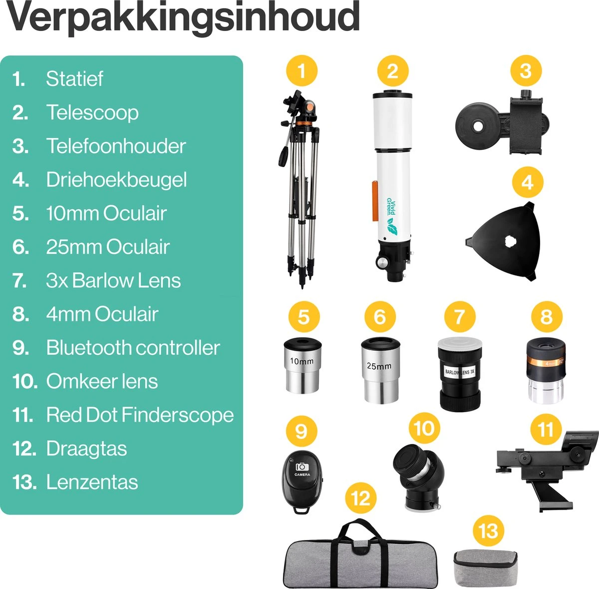 Vivid Green Telescoop Complete Set - 375x Zoom - Sterrenkijker - Geschikt Voor Kinderen En Volwassenen - Wit 10 Vivid Green Telescoop Complete Set - 375x Zoom - Sterrenkijker - Geschikt Voor Kinderen En Volwassenen - Wit - Afbeelding 10