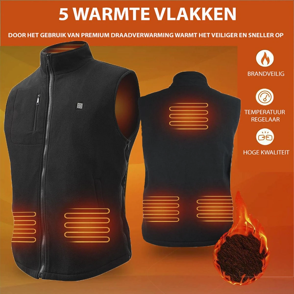 KIMO DIRECT Verwarmde Bodywarmer Met 10.000 MAh Powerbank - Fleece Vest - Verstelbare Maten - Unisex 2 KIMO DIRECT Verwarmde Bodywarmer Met 10.000 MAh Powerbank - Fleece Vest - Verstelbare Maten - Unisex - Afbeelding 2