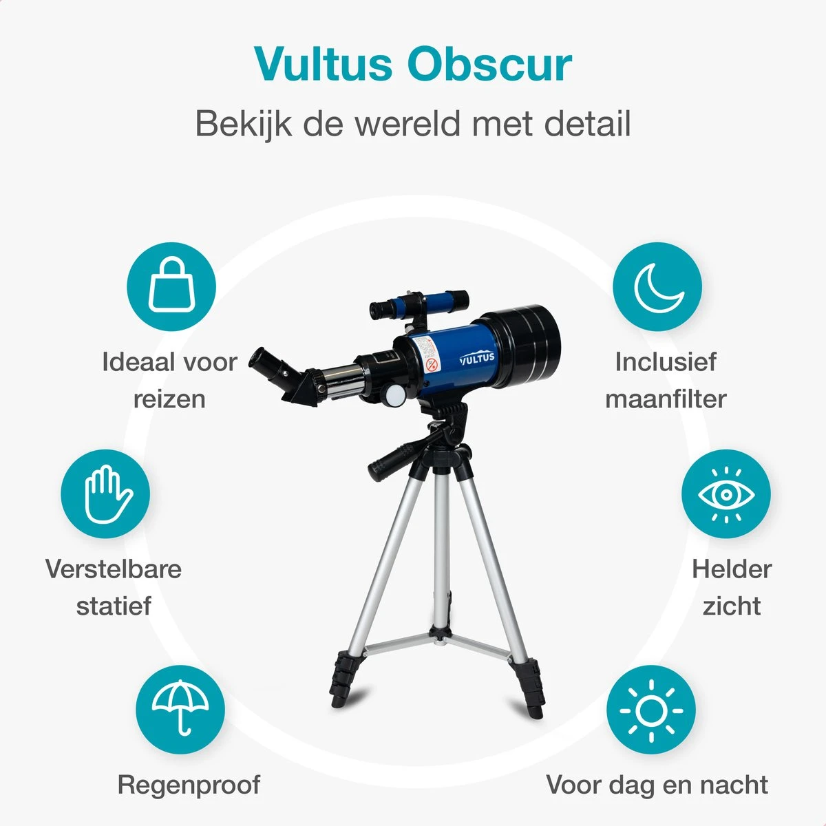 Vultus Telescoop - 150x Vergroting - Sterrenkijker Voor Kinderen/Beginners En Volwassenen - Inclusief Statief En Draagtas - Vultus 30070 - Blauw 6 Vultus Telescoop - 150x Vergroting - Sterrenkijker Voor Kinderen/Beginners En Volwassenen - Inclusief Statief En Draagtas - Vultus 30070 - Blauw - Afbeelding 6