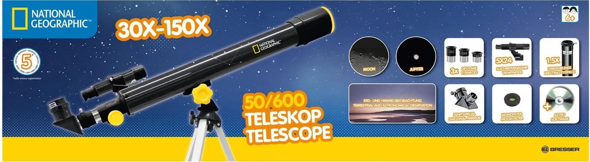 National Geographic Telescoop - 50/600 30x-150x - Perfect Voor Beginners 8 National Geographic Telescoop - 50/600 30x-150x - Perfect Voor Beginners - Afbeelding 8