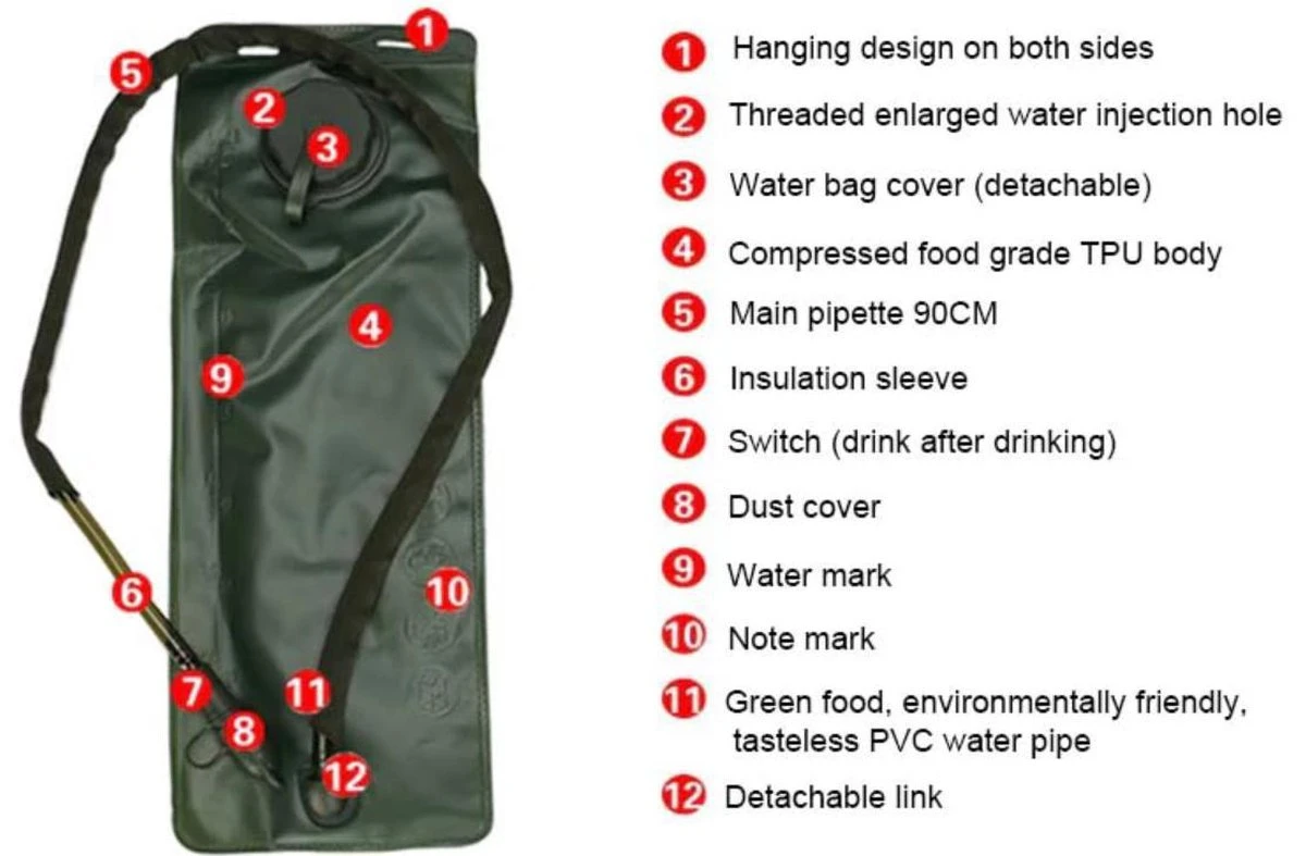 Water En Drinkrugzak “Camel Back” Design 3 Liter – Hydratatie Rugzak Outdoor Inclusief Drinksysteem - Met Slang & Waterzak Van 3L - Militaire Rugzak – Drink Rugzak - Fietsrugzak - Wandelrugzak - Zwart 3 Water En Drinkrugzak “Camel Back” Design 3 Liter – Hydratatie Rugzak Outdoor Inclusief Drinksysteem - Met Slang & Waterzak Van 3L - Militaire Rugzak – Drink Rugzak - Fietsrugzak - Wandelrugzak - Zwart - Afbeelding 3