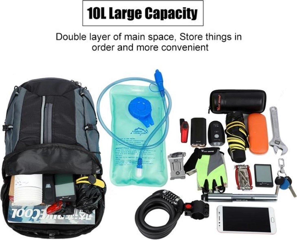 Ultralichte Outdoor Drinkrugzak - Zwart/oranje - 10 Liter - Waterafstotend - Reflecterend 3 Ultralichte Outdoor Drinkrugzak - Zwart/oranje - 10 Liter - Waterafstotend - Reflecterend - Afbeelding 3