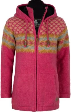 SHAKALOHA Gebreid Wollen Dames Vest Van Schapenwol Met Polyester Fleece Voering En Afneembare Capuchon - W Glacier ZH Pink XL