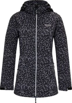 Nordberg Run Leopard Softshell Outdoorjas - Dames - Antraciet - Maat XL